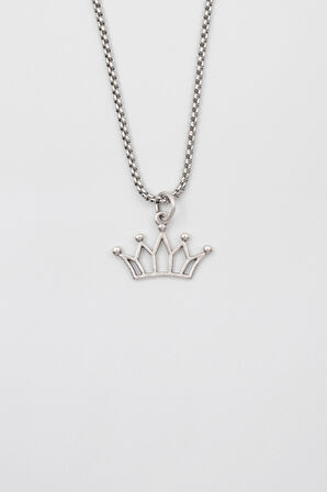 Taç Örme Zincir Kolye - Antik Gümüş Kaplama - Kadın Erkek - 60 cm