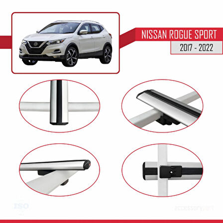 Nissan Rogue Sport 2017-2022 Arası ile Uyumlu BASIC Model Ara Atkı Tavan Barı Gri 2 Adet