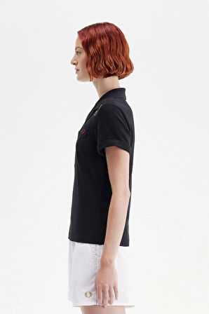 Fred Perry Kadın Siyah Cep Detaylı Polo Yaka T-shirt