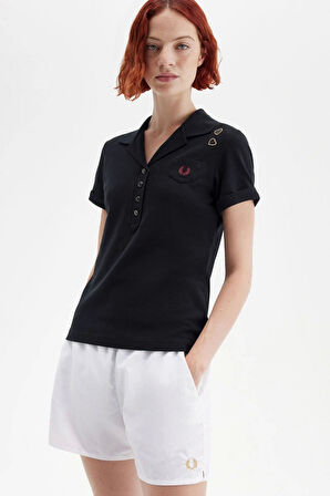 Fred Perry Kadın Siyah Cep Detaylı Polo Yaka T-shirt