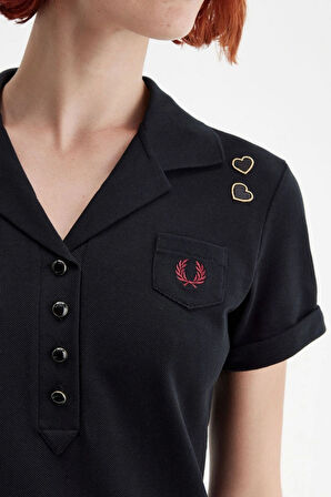 Fred Perry Kadın Siyah Cep Detaylı Polo Yaka T-shirt