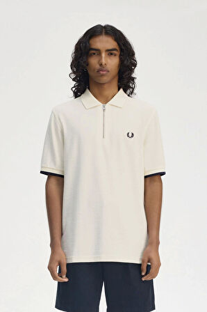 Fred Parry Erkek Ekru Logo Detaylı Polo Yaka T-shirt