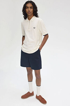 Fred Parry Erkek Ekru Logo Detaylı Polo Yaka T-shirt