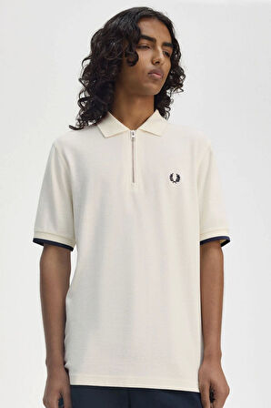 Fred Parry Erkek Ekru Logo Detaylı Polo Yaka T-shirt
