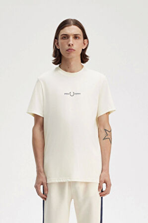 Fred Parry Erkek Ekru Logo Detaylı T-shirt