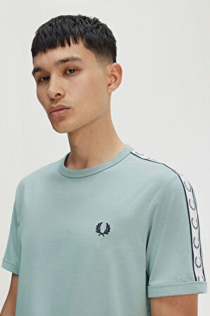Fred Parry Erkek Mavi Logo Detaylı T-shirt
