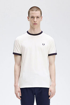 Fred Parry Erkek Beyaz Logo Detaylı T-shirt