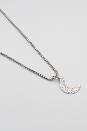 Ay Örme Zincir Kolye - Antik Gümüş Kaplama - Kadın Erkek - 60 cm