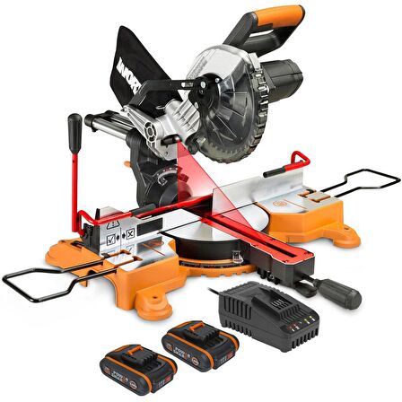 WORX WX845.9CB 20Volt/2.0Ah Li-ion Çift Akülü Şarjlı 216MM Profesyonel Kızaklı Gönye Kesme