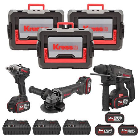 Kress KRKS1 KUB30.2 + KU390.4 + KUH10.2 20Volt/4Ah. 6 Adet Akülü Profesyonel Kombo Set 