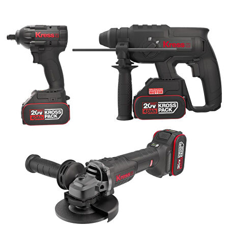 Kress KRKS1 KUB30.2 + KU390.4 + KUH10.2 20Volt/4Ah. 6 Adet Akülü Profesyonel Kombo Set 