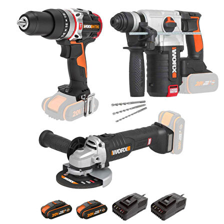 WORX WXKS6 WX354.9 + WX380.9 + WX812.9 + WA3601 20V/2Ah Pro Kombo Set