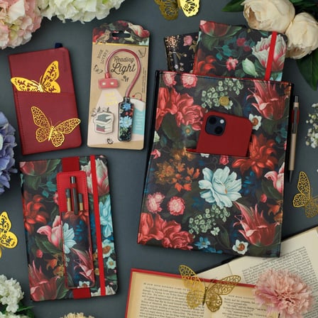 IF Bookaroo Defter ve Ajandaya Takılan Lastikli Lüks Kalemlik - Kitap Aksesuarı Kalem Kesesi Pen Pouch - Dark Floral