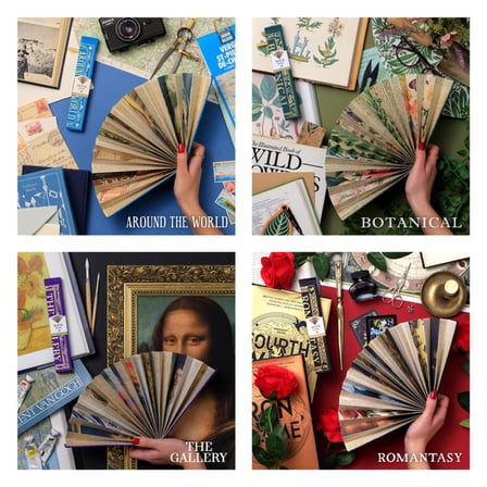 IF Bookaroo Kitap Şeklinde Lüks Tasarım Yelpaze - Botanical Çanta Boyu Hediyelik