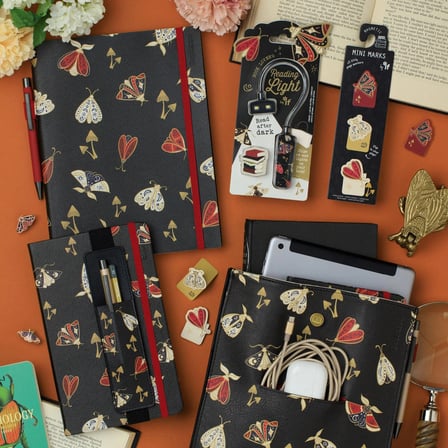 IF Bookaroo Defter ve Ajandaya Takılan Lastikli Lüks Kalemlik - Kitap Aksesuarı Kalem Kesesi Pen Pouch - Moths