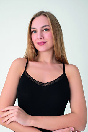 Bambu İnce Askılı Dantelli Atlet 3'lü Paket