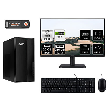 ACER ASPİRE TC1760 MDT004D316 i3 12100 20GB RAM 256GB SSD GT730 4GB 21.5" FDOS MASAÜSTÜ PC