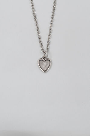 Minimalist Kalp Düz Ezme Zincir Kolye - Antik Gümüş Kaplama - Kadın Erkek - 60 cm