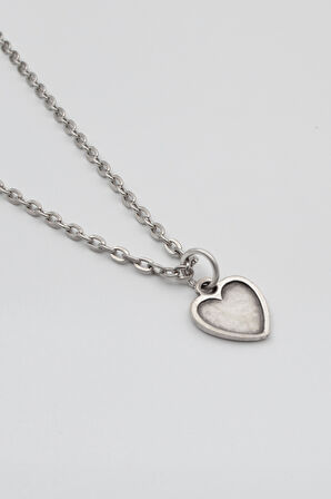 Minimalist Kalp Düz Ezme Zincir Kolye - Antik Gümüş Kaplama - Kadın Erkek - 60 cm