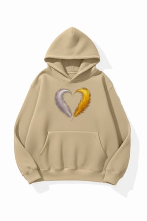 Unisex Yumuşak Dokulu Tüy Kalp Baskılı Tasarım Oversize 3 İplik Hoodie Sweatshirt