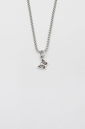 Minimalist Kelebek Örme Zincir Kolye - Antik Gümüş Kaplama - Kadın Erkek - 60 cm