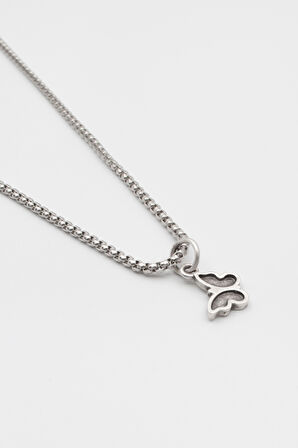 Minimalist Kelebek Örme Zincir Kolye - Antik Gümüş Kaplama - Kadın Erkek - 60 cm