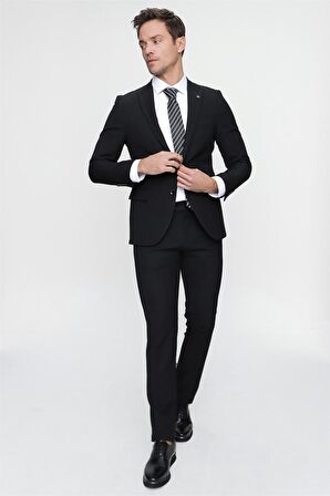  Siyah Basic Düz Slim Fit Dar Kesim 6 Drop Takım Elbise