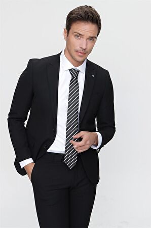  Siyah Basic Düz Slim Fit Dar Kesim 6 Drop Takım Elbise