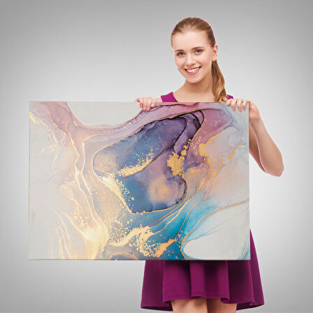 Mürekkep ve Alkol Elementleri ile Mermer Deseni Verilmiş Kanvas Tablo-5039