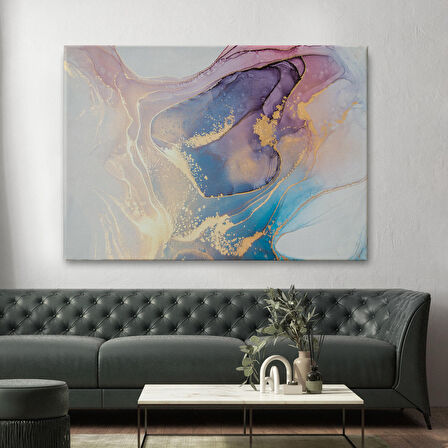 Mürekkep ve Alkol Elementleri ile Mermer Deseni Verilmiş Kanvas Tablo-5039