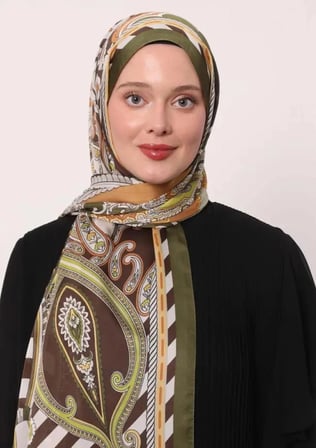 Lêvi D'or Haki Çizgili Hint Ipeği Şal 504-01