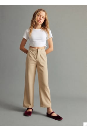 Kız Çocuk Pantolon Gabardin Geniş Paça Pantolon 4-11 Yaş