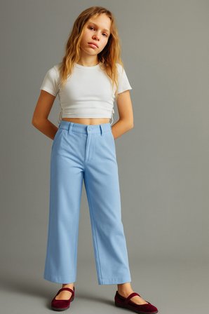 Kız Çocuk Pantolon Gabardin Geniş Paça Pantolon 4-11 Yaş