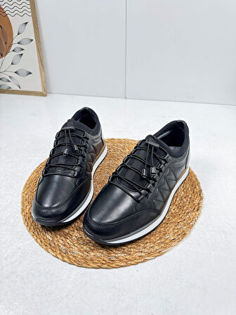 Günlük Erkek Ayakkabı İçi Dışı Hakiki Deri Casual Lastik Bağcıklı Beyaz Tabanlı Comfort Sneaker 5040