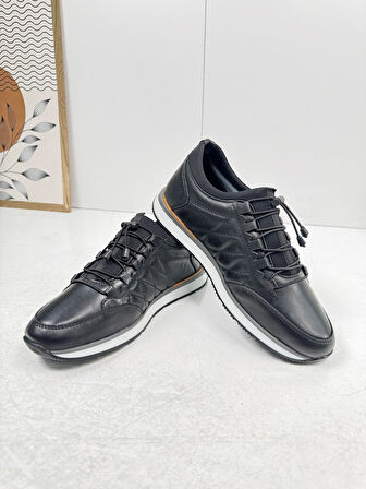 Günlük Erkek Ayakkabı İçi Dışı Hakiki Deri Casual Lastik Bağcıklı Beyaz Tabanlı Comfort Sneaker 5040