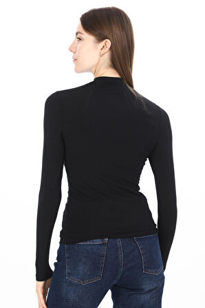 Kadın Modal Dik Yaka Slim Fit Tişört 2'li Paket-Siyah-Beyaz