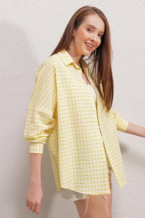 3900 Oversize Uzun Basic Gömlek - Y.Sarı