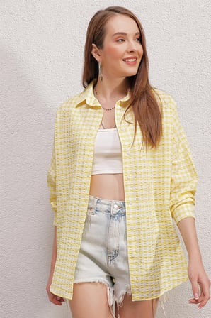 3900 Oversize Uzun Basic Gömlek - Y.Sarı