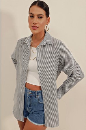 3900 Oversize Uzun Basic Gömlek - C. Siyah