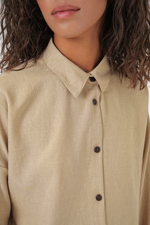 Kadın Bej Oversize Keten Alt Üst Takım 6622