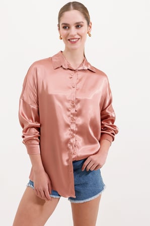 3985 Oversize Saten Gömlek - Camel