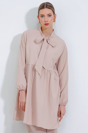 Kadın Krem Örme Pantolon Tunik Alt Üst Takım 6654