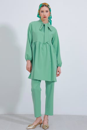Kadın Mint Örme Pantolon Tunik Alt Üst Takım 6654