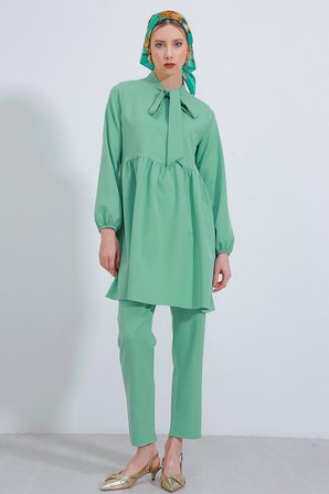 Kadın Mint Örme Pantolon Tunik Alt Üst Takım 6654
