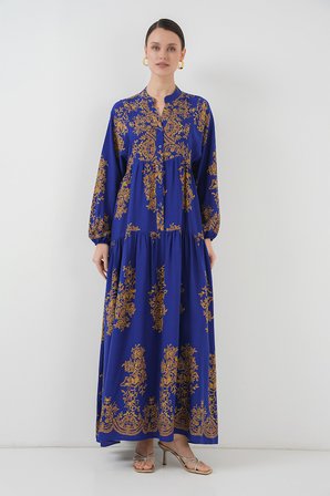 Saks Gold Desenli Tesettür Elbise 2423