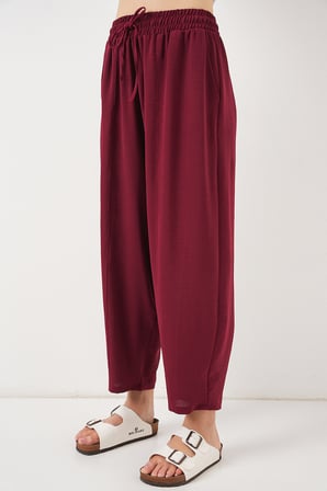6591 Dokuma Şalvar Pantolon - Bordo