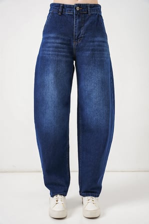 6689 Kadın Yüksek Bel Baggy Kot Pantolon - Lacivert