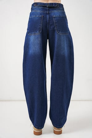 6689 Kadın Yüksek Bel Baggy Kot Pantolon - Lacivert