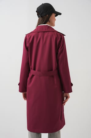 5918 Kruvaze Yaka Trençkot - Bordo