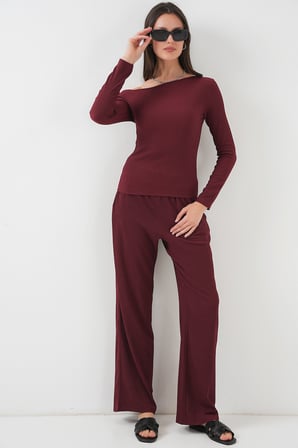 6708 Düşük Omuz Alt Üst Takım - Bordo